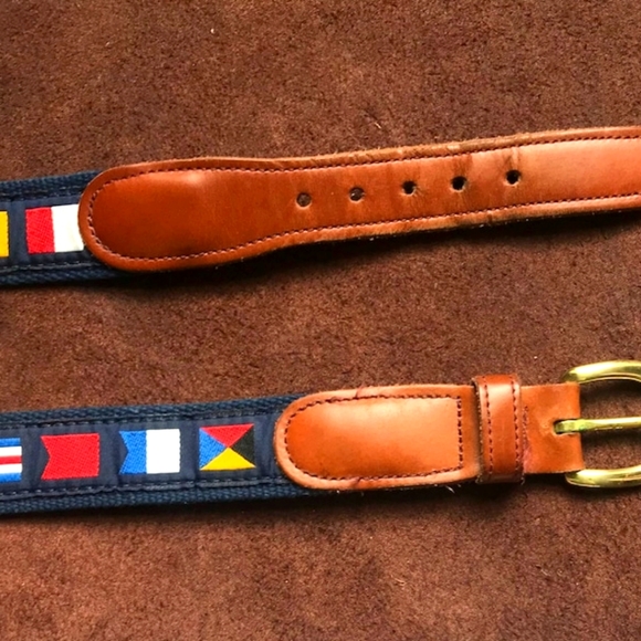VINTAGE NEW PRESTON SIZE 42 CODE NAUTICAL FLAGS SAILING BELT BRASS LEATHER USA - Picture 11 of 16